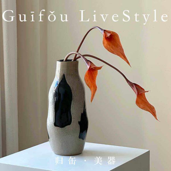 归缶侘寂风手工琉璃玻璃花瓶简约北欧居家装饰样板间客厅玄关摆件