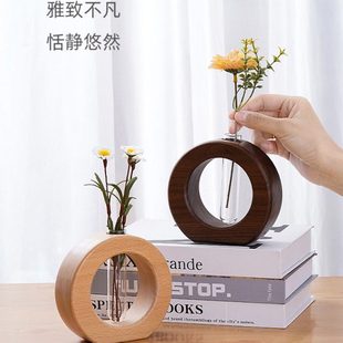 顽慕简约插花客厅实木干花花瓶小摆件茶室餐桌小花器装 饰水培摆设