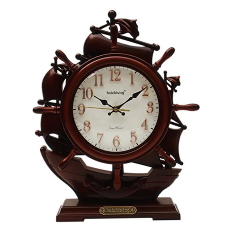 新款一帆风顺客厅座钟欧式帆船座钟摆件时尚简约钟U表舵手台式时