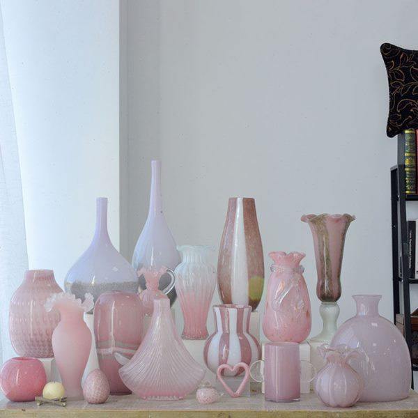 简约风粉色系桌面花瓶装饰品家居餐厅客厅手工花瓶透明玻璃花器