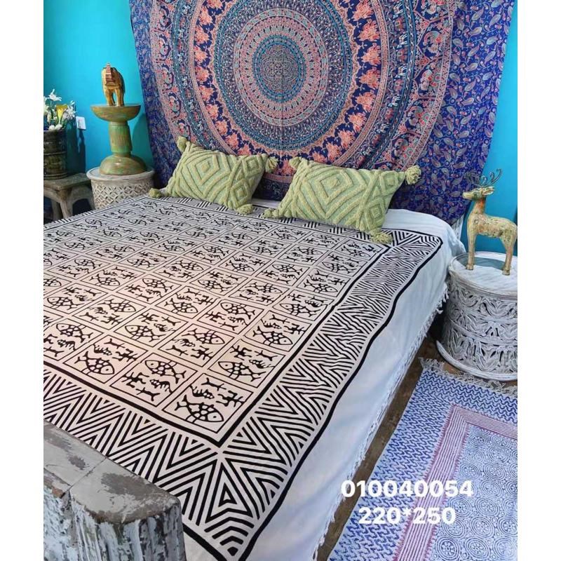 棉床单挂毯挂帘门帘墙饰壁毯装饰布J艺客厅沙发巾黑白曼达拉