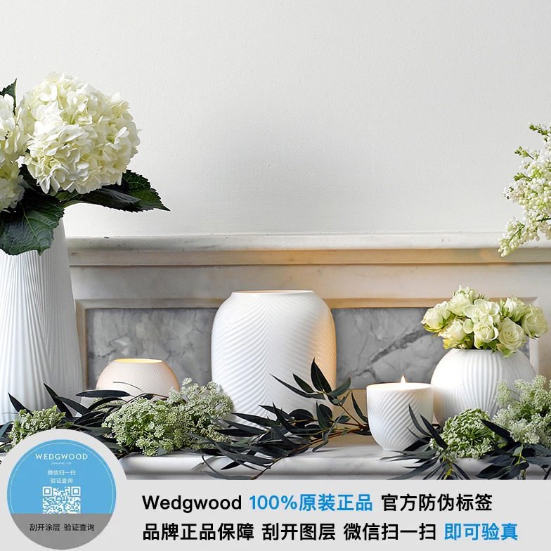 WEDGWOOD雅韵骨瓷花瓶欧式风格窄口圆柱花瓶摆件客厅插花瓶纯色