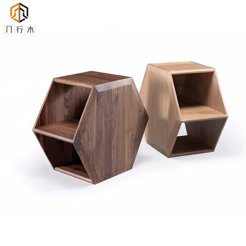 北美黑胡桃/红橡木全实木 六角边几组合茶几床头柜现代简约家具