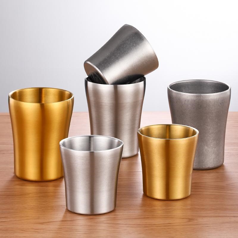 韩式316不锈钢水杯啤酒杯加厚双层餐厅茶水杯咖Z啡杯饮料杯