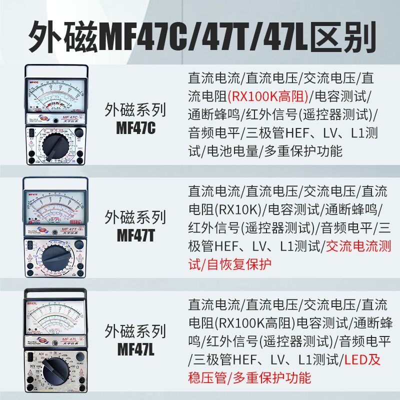南京天宇指针式万用表内外磁MF47ABCTLDF机械式开关线路板万能表
