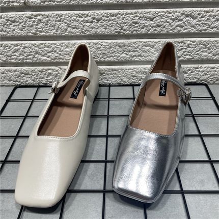 断码处理法式方头浅口单鞋女不累脚通勤软皮女鞋复古低跟玛丽珍鞋