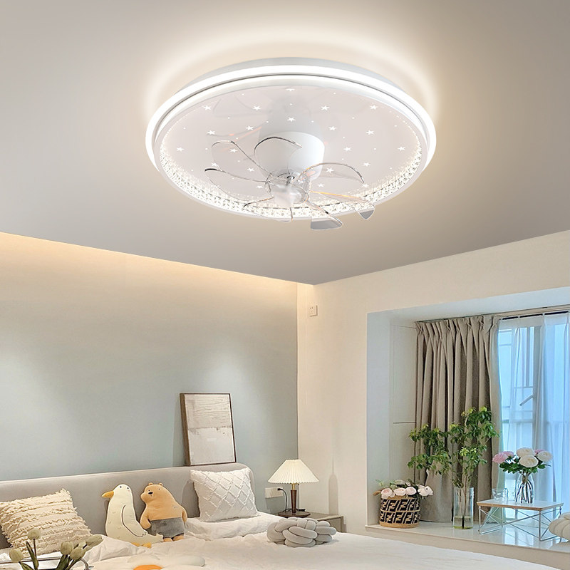 卧室圆形吸顶吊扇灯360度摇头变频电机全光谱护眼光源太空人风扇