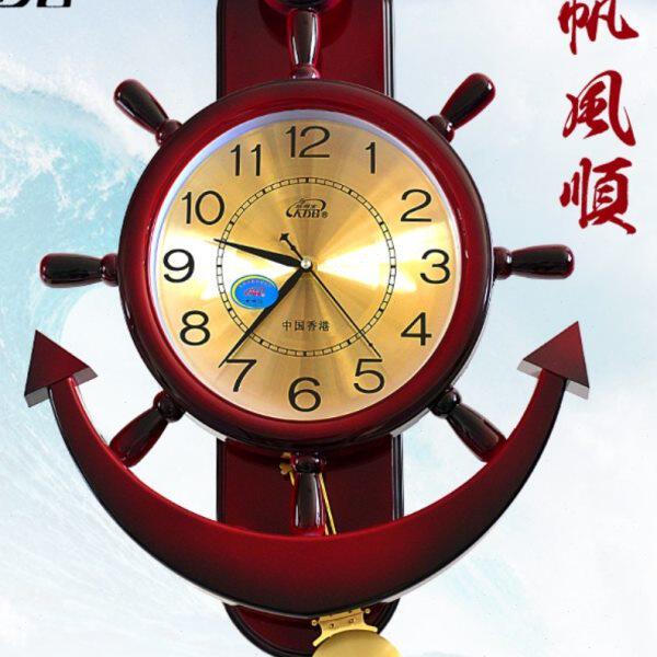 包邮霸王舵手壁挂钟电子大木摆钟金属复古创意扫描客厅壁船锚钟表