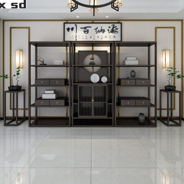 新中式实木博古架禅意多宝阁书架储物架简约展柜架茶室置物架隔断