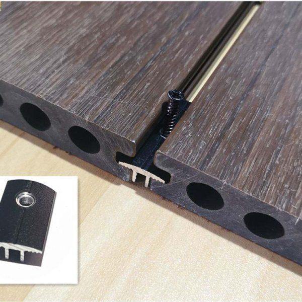户外硬木菠萝格扣件 木塑配件 铝合金平卡扣 黑色T型地板连接件