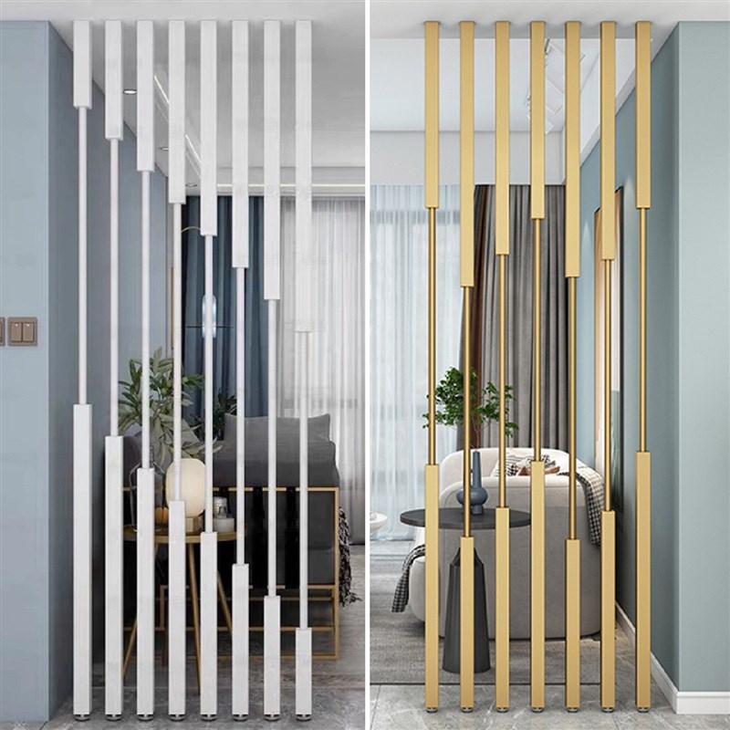 简约免打孔铁艺屏风隔断客厅遮挡新款隔断立柱正对W门轻奢玄关格