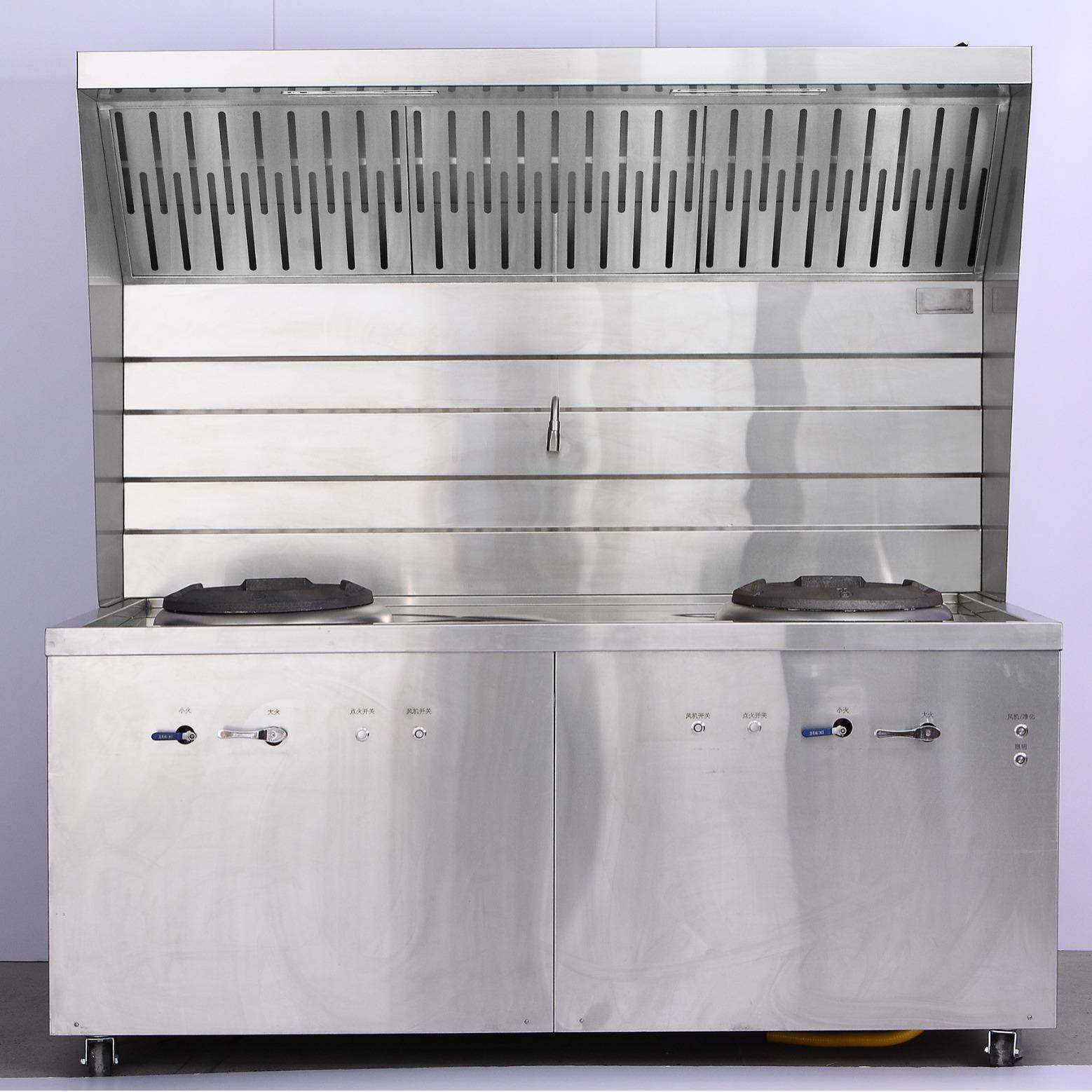 全不锈钢材质无烟环保猛火灶油烟净化一体商用饭店可移动灶台车