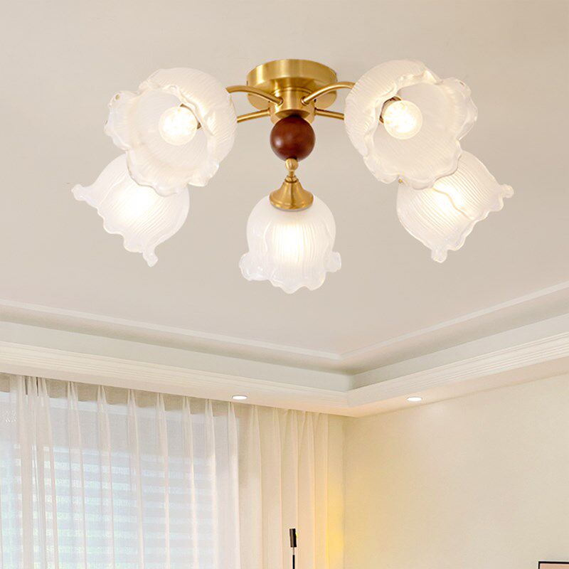 中古风吸顶e灯法式全铜卧室书房主灯温馨浪漫铃兰花朵女孩房灯