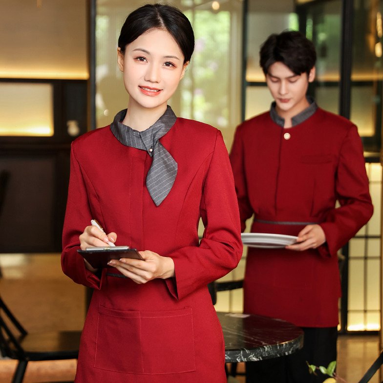 茶楼餐饮火锅店员工秋季制服男女定制中式酒店饭店快餐服务员长袖