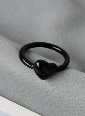 玉质可爱心形戒指 o少女心日食指圈饰简约个性珐琅釉爱心指环