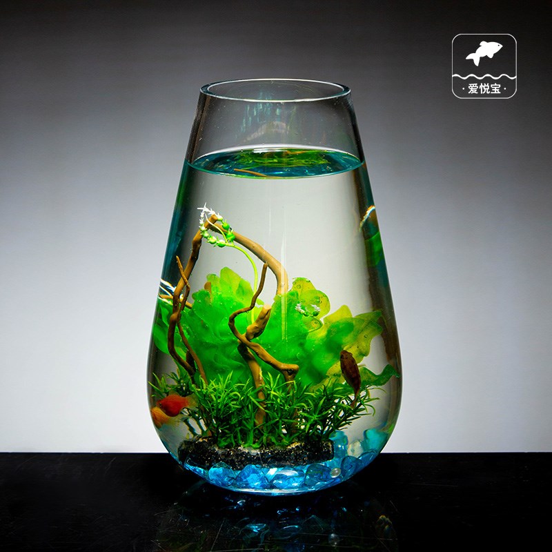 加高圆形玻璃鱼缸圆筒桌面z金鱼缸迷你小型水族箱造景摆件