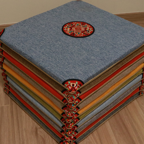 新中式餐椅垫亚麻红木圈椅坐垫四季D田园实木沙发垫防滑茶椅垫加