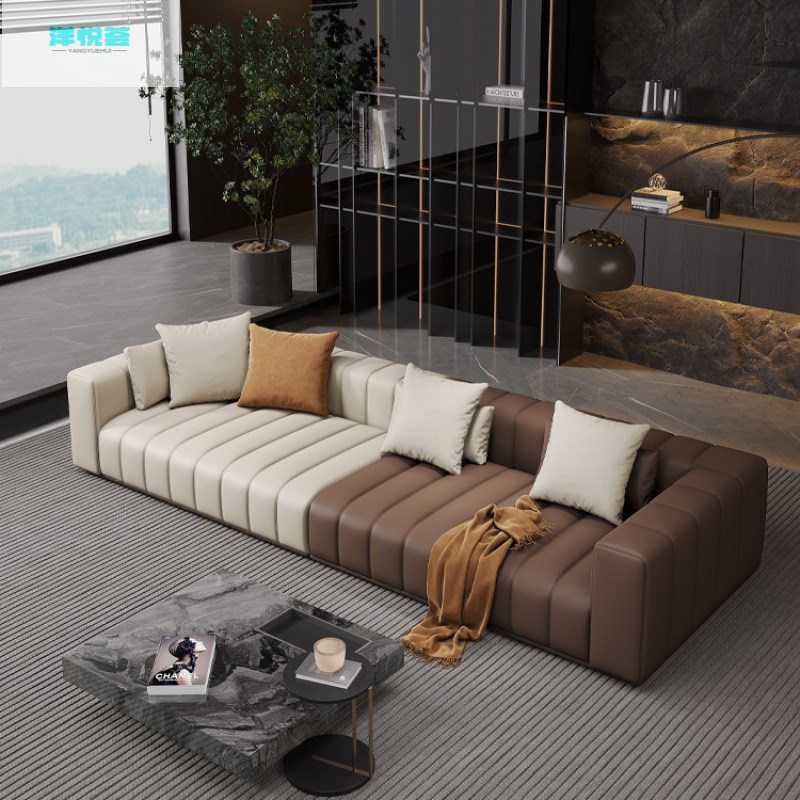 意式极简新钢琴键真皮沙发头层牛皮横厅H大平层意式极简轻奢奶油