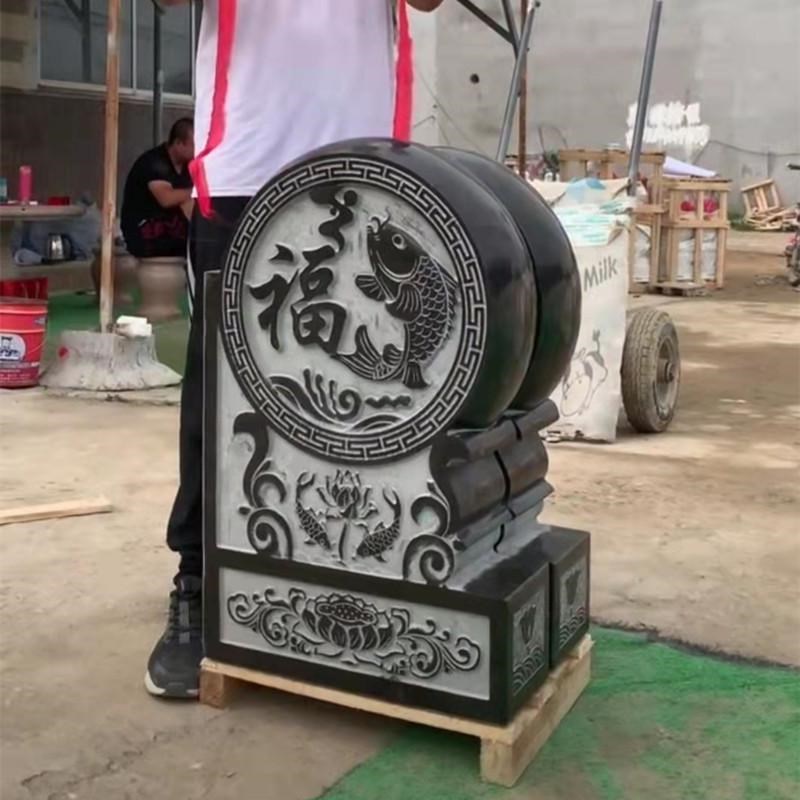 门墩石制抱鼓石青石作门口摆放一对K又称圆鼓石墩门当石鼓