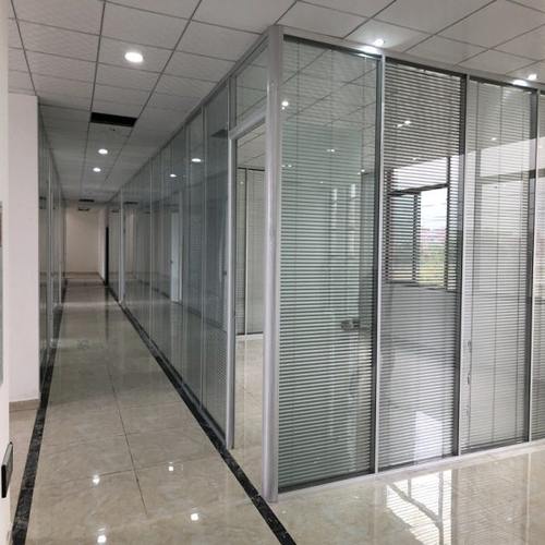 办公室玻璃隔断墙铝合金屏风双层百叶中空钢化磨砂玻璃隔音高隔断
