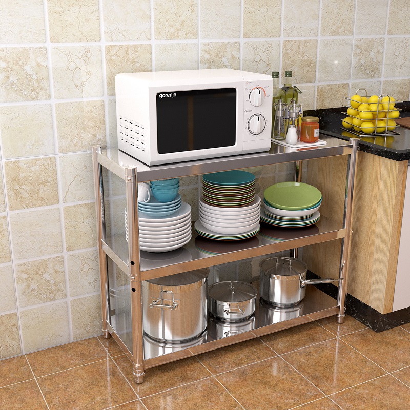 厨房用品置物架i三层微波炉架不锈钢家用货架收纳架3层收纳储物架