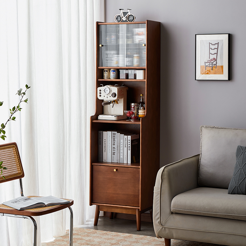 北欧实木窄餐边柜一体靠墙50cm茶水柜小户O型咖啡机柜边柜储物柜