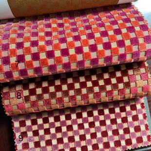 割绒小方块图案彩色棋牌格图案面料沙发布绒布小格子面料彩色格子