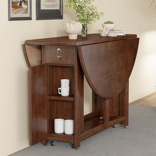 实木餐桌折叠椅子组合可变圆形饭桌可折叠收纳吃饭桌子家用小户型