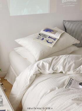 全棉水洗棉四件套日式纯白色纯棉被套床单床上夏季4件套床上用品