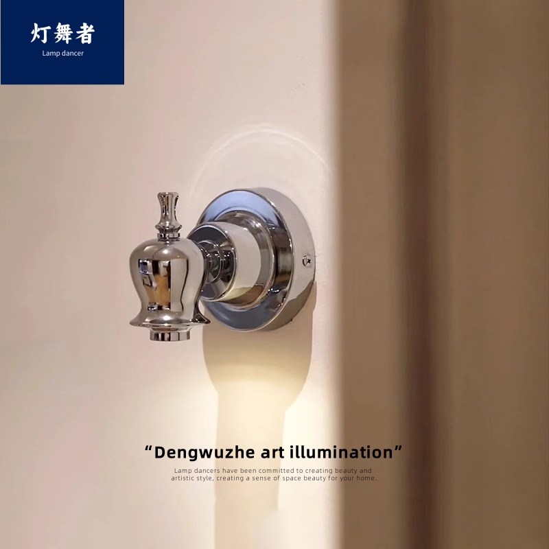 Vintage工业风中古银v色小壁灯酒店卧室床头阅读灯走廊楼梯旋转灯