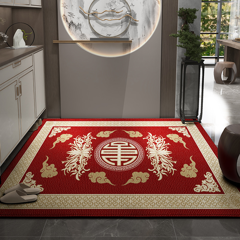 入户门地垫中式门口n入户门垫进门红色家用喜庆防滑地毯门口进户