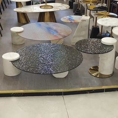 baxter意式极简水波纹玻璃办公茶几客厅家用小户型大理石边几圆形