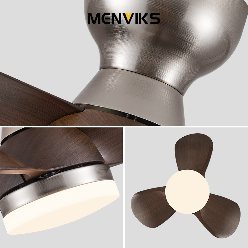 极简风扇灯复古美式餐厅吊扇灯全光谱中古胡桃木卧室护眼电扇灯
