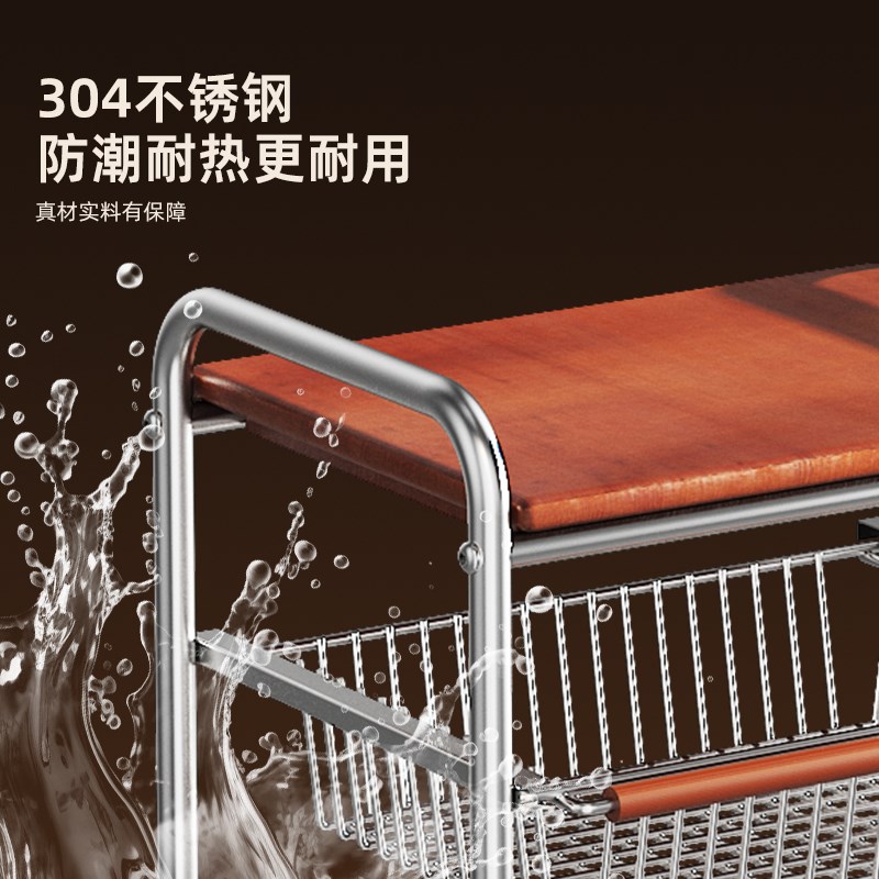 304不锈钢零食小推车置物架客厅落地多层移动收纳架子中古风茶几