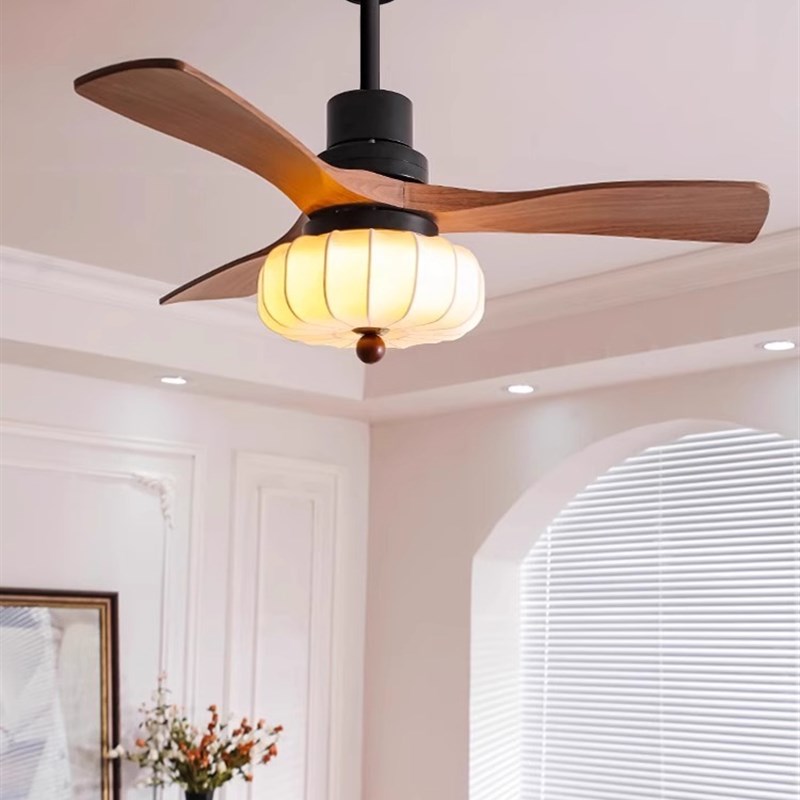 长虹餐厅扇灯吊灯集成中世纪风格胡桃木图案客厅吊扇灯2025新卧室