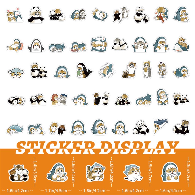 100张不重样mofusand鲨鱼猫防水贴纸DIY创意手帐水杯电脑精美贴画
