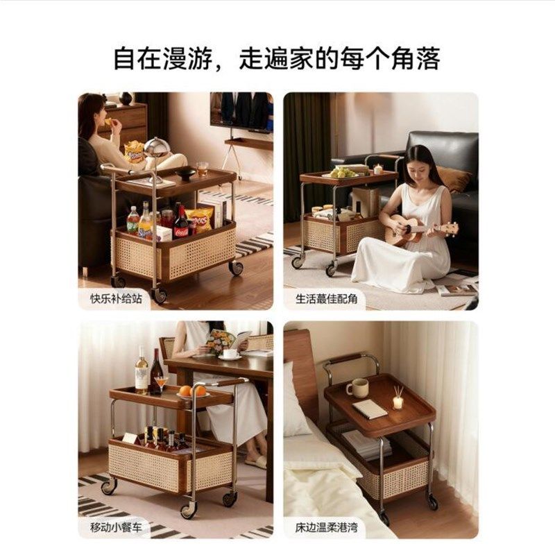 茶几边几可移动小推车藤编客厅家用餐车实木多功能复古收纳置物架,住宅家具,角几/边几,淘宝优惠券,粉丝福利购,淘宝优惠卷