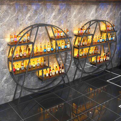 餐厅多层发光红酒展示架落地式铁艺酒庄立式靠墙上置物架创意酒柜