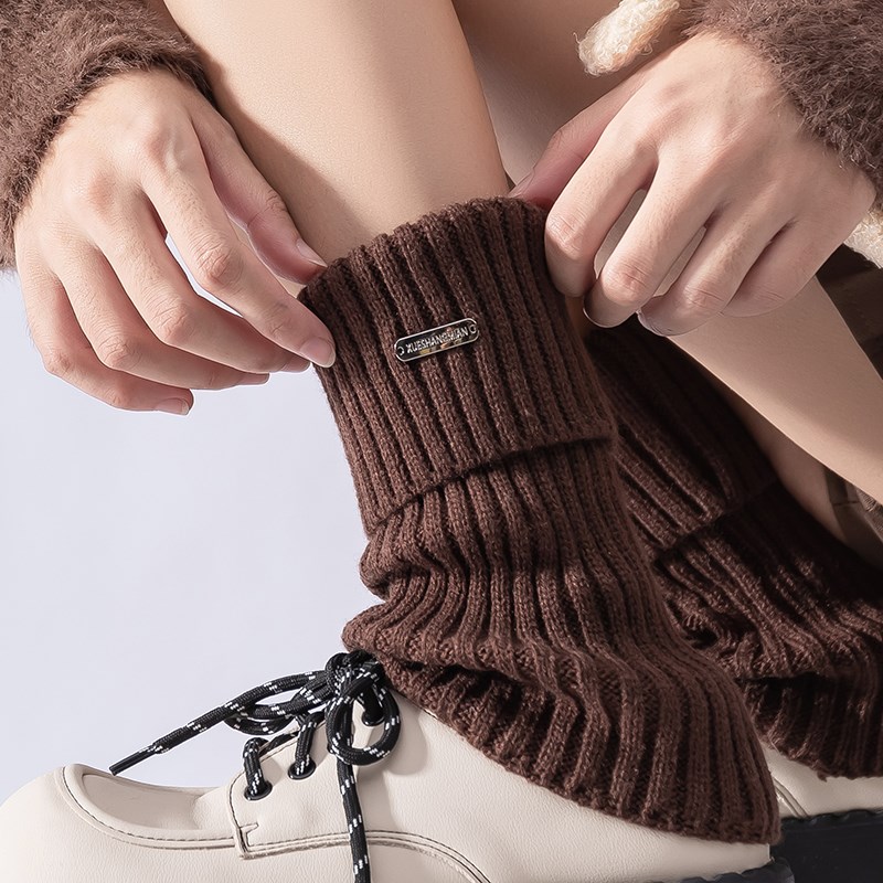 棕色袜套堆堆袜秋冬针织保暖喇叭型冬季长筒袜子女配雪地靴显瘦