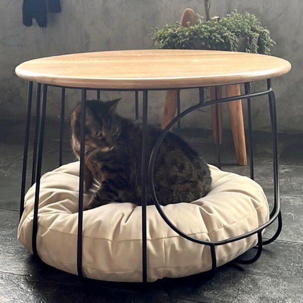 实木猫窝茶几创意宠物家具 人宠共用 多功能铁艺茶几网红客厅边几