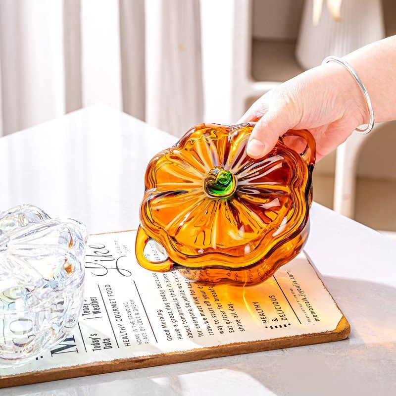 加厚欧式透明玻璃糖果缸带耳圆形南瓜盅带盖喜糖缸厨房干果零食罐