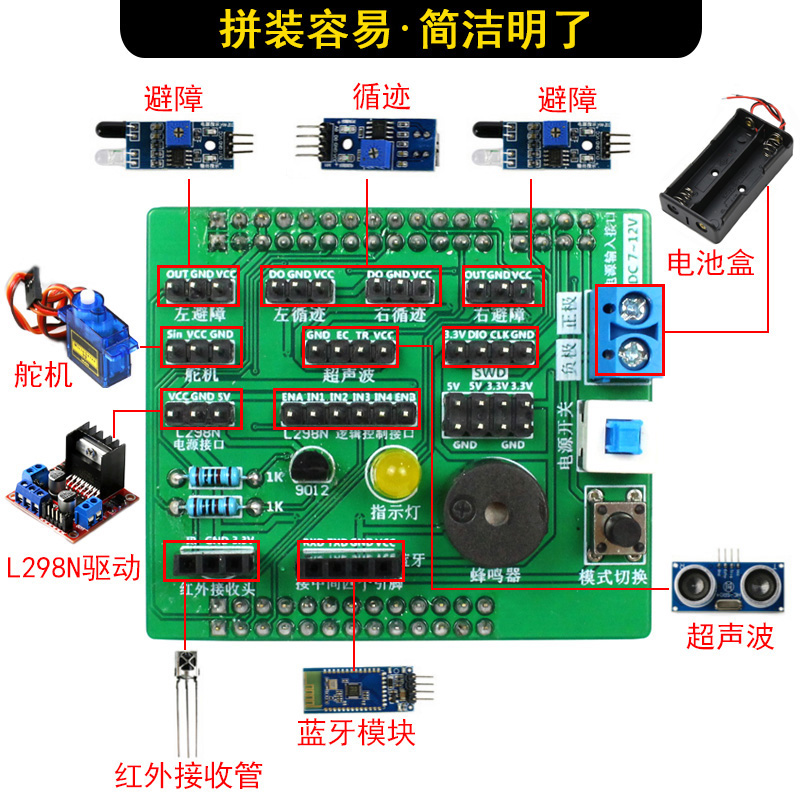STM32F103电动智能小车套件壁障遥控机器人开发板模块配件组套装