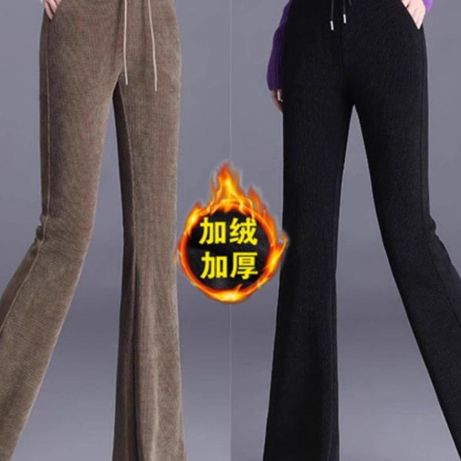 中老年喇叭裤女新款秋冬加绒加厚微喇裤子高腰羊羔绒保暖妈妈长裤