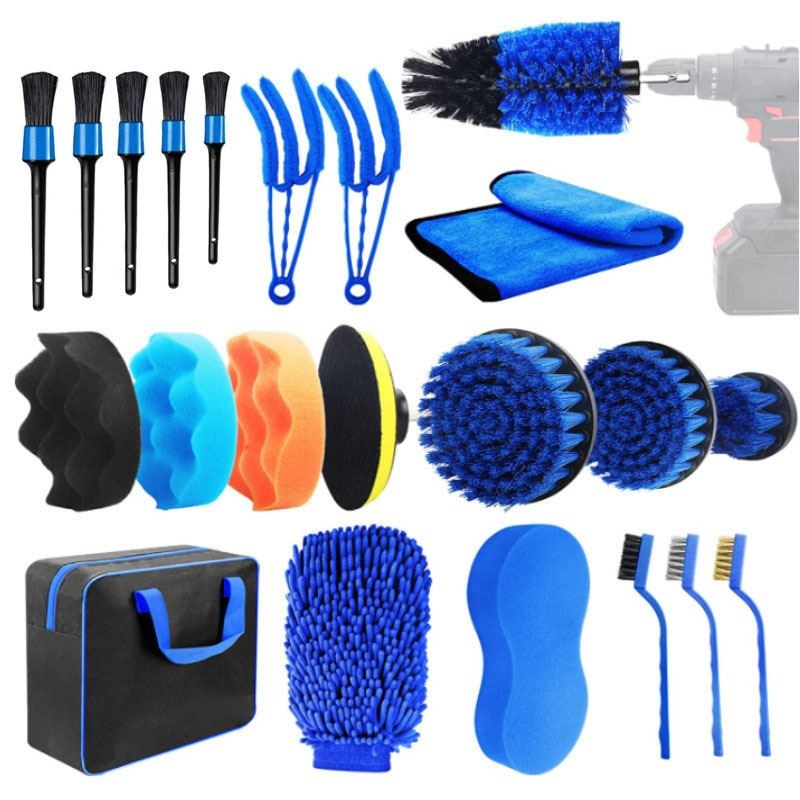 爆款汽车清洁洗车刷轮毂内饰缝隙22件套清洁刷轮胎刷电钻刷头