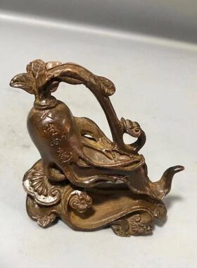 实心铜雕人参如意小摆件仿古茶道铜宠古玩铜器铜玩件人生如戏摆件