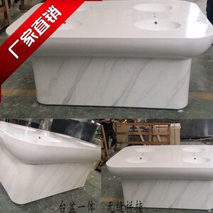 人造石纯亚克力台面一体洗手盆异形定制弧形新款吧台修复白色定制