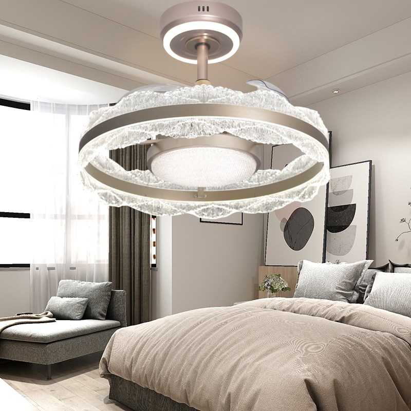 2025新款全光谱简约冰山隐形风扇吊灯全铜电机智能语音三色变光