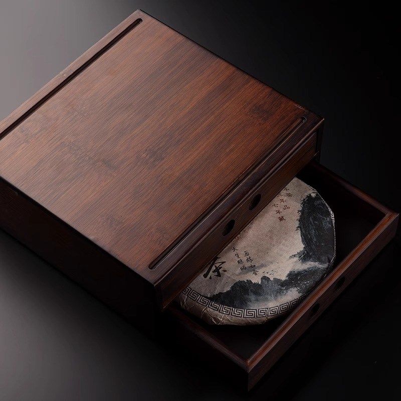 叙锦竹制茶饼盒实木分茶盘普洱茶具配件高档饼茶盒开茶工具茶钳刀