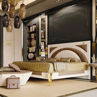 2.2 奢华轻奢双人床 床现代简约2 大床 法式 时尚 米 撞色个性