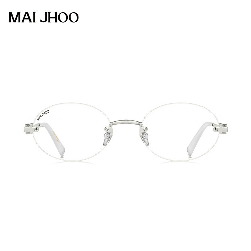 MAI JHOO无框雕花眼镜女纯欲高智感MJ镜架银色椭圆形平光镜  VITI